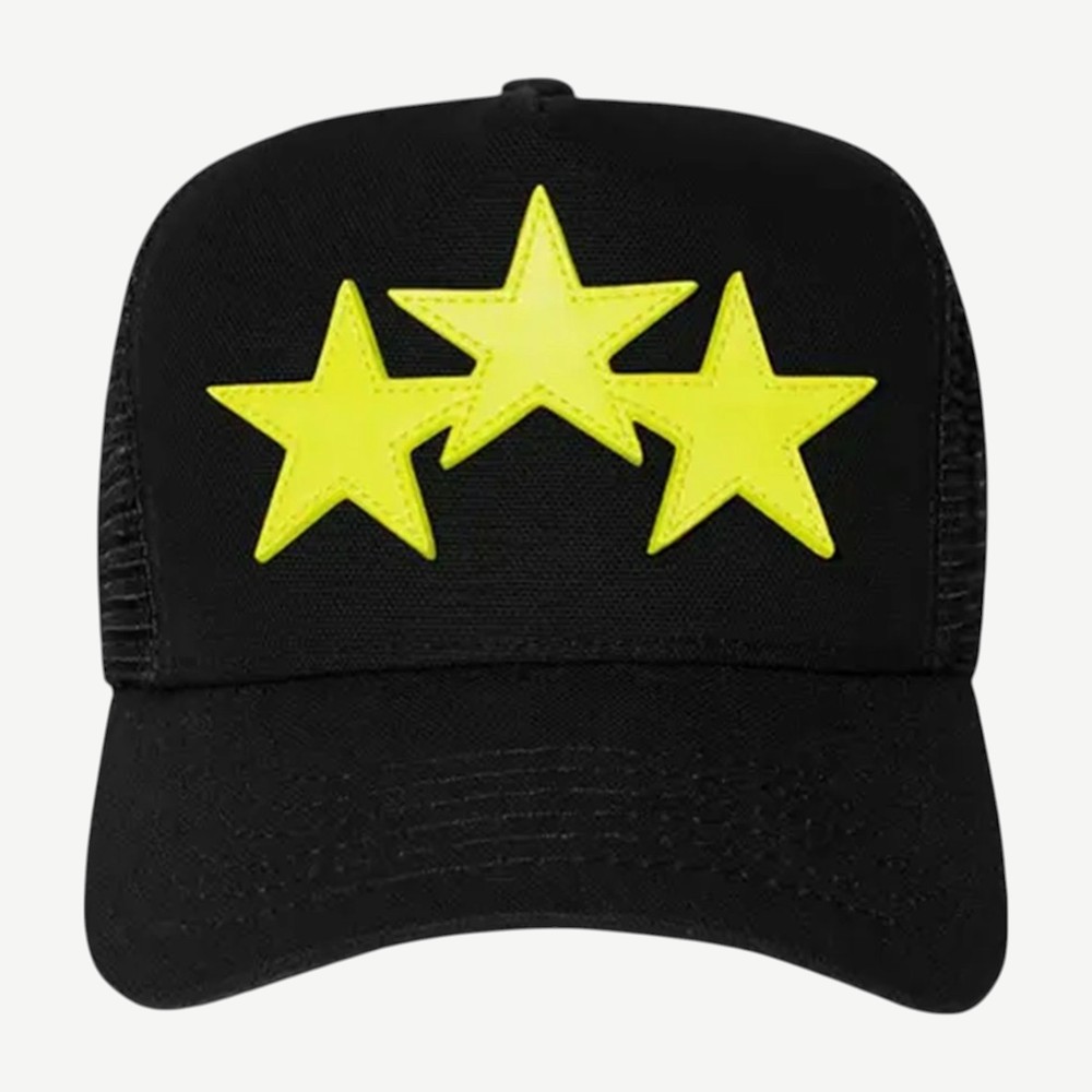 Three Star Trucker Hat Black Lime