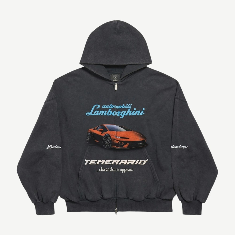 Automobil Lamborghini Zip Up Small Fit Hoodie Faded