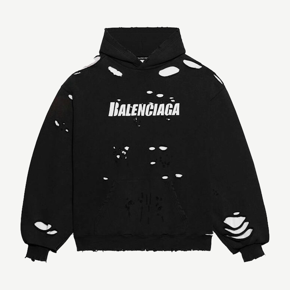 Caps Destroyed Hoodie Black White