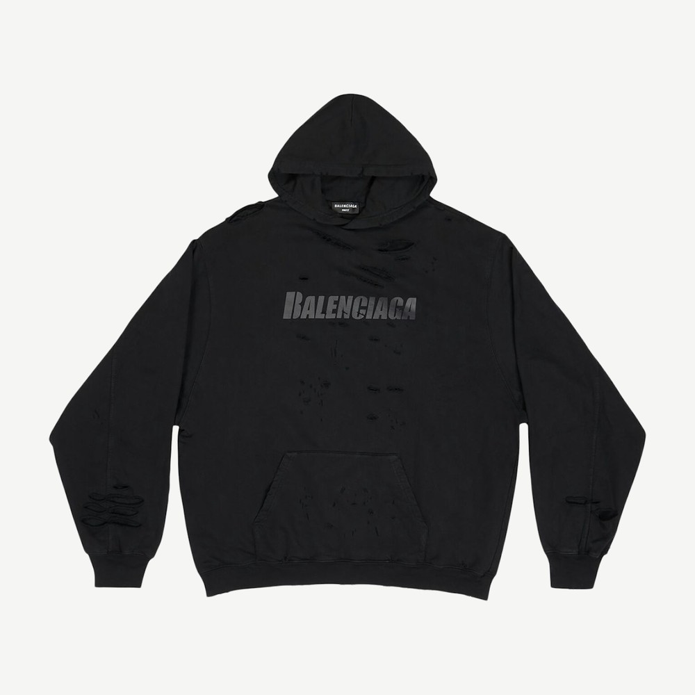 Caps Destroyed Oversize Fit Hoodie Black
