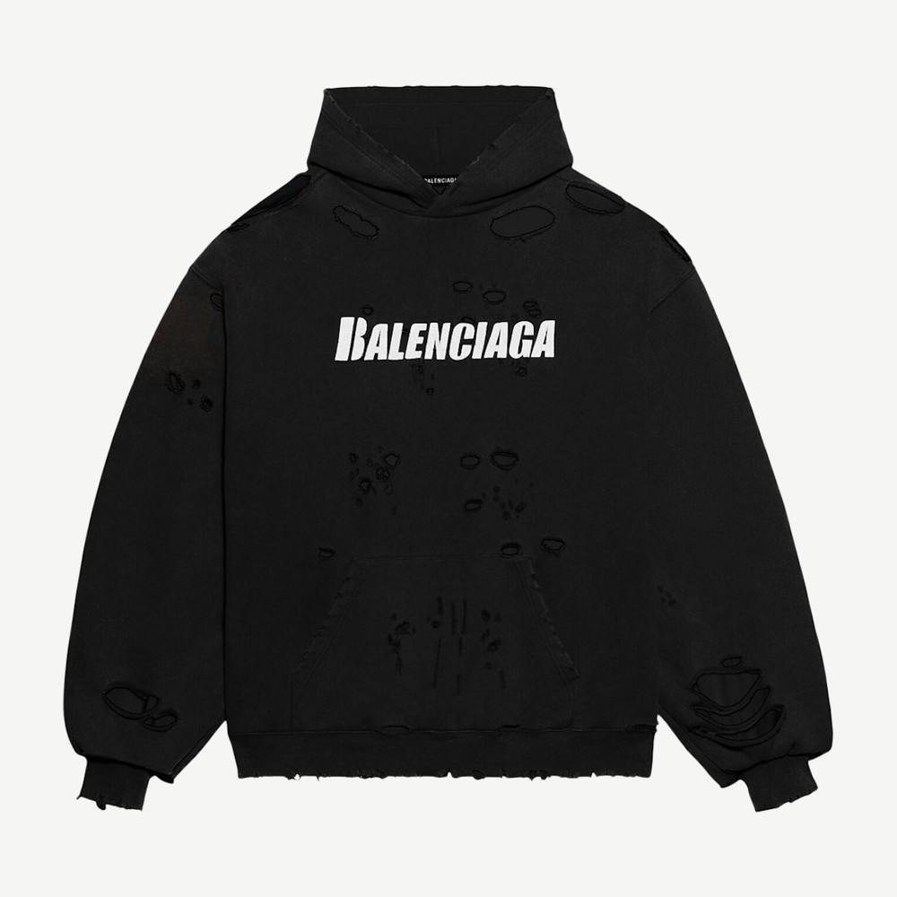 Caps Destroyed Oversize Fit Hoodie Black White