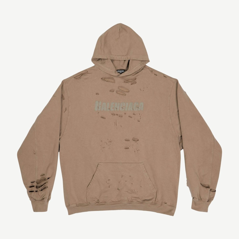 Caps Destroyed Oversize Fit Hoodie Dark Beige Khaki