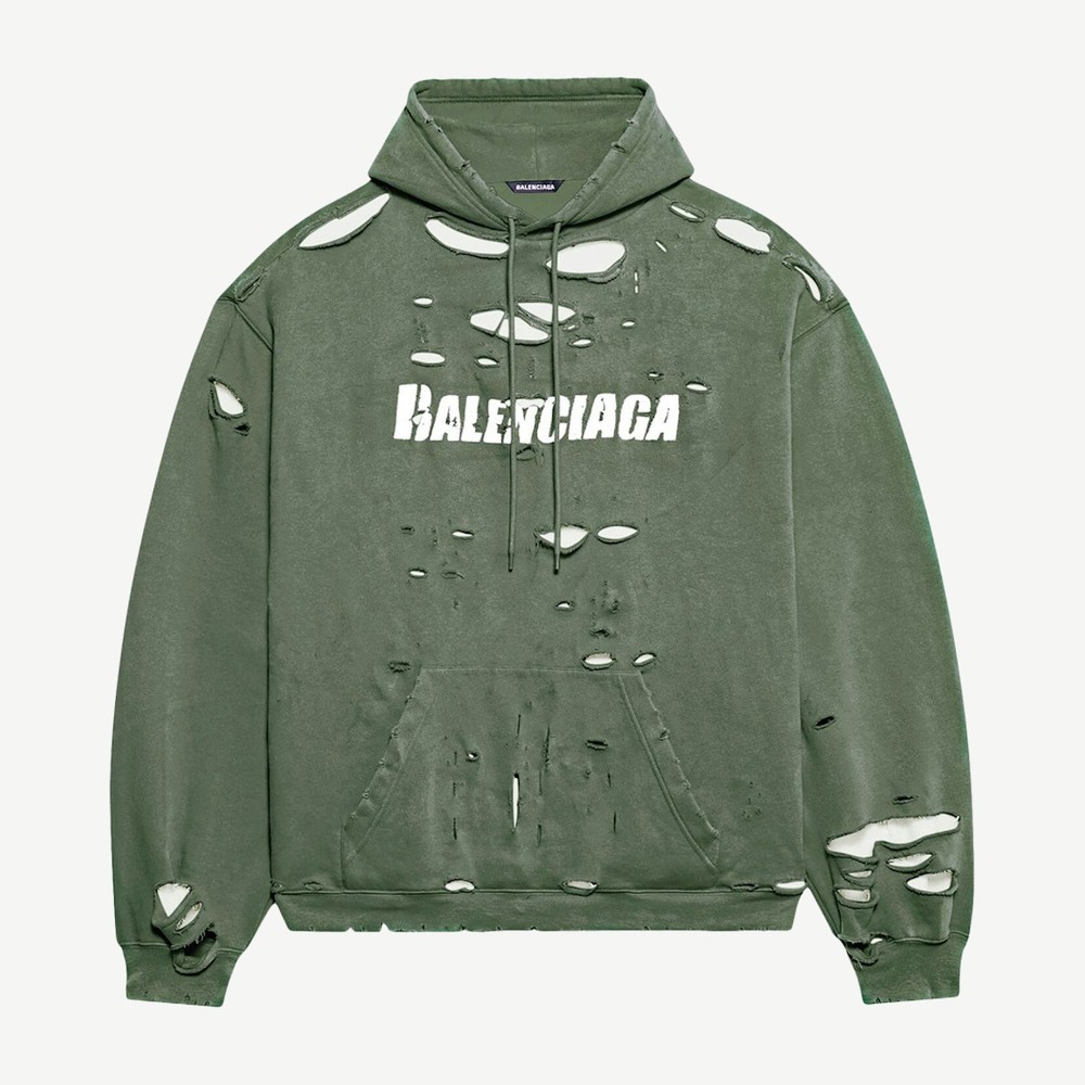 Caps Destroyed Oversize Fit Hoodie Dark Green White