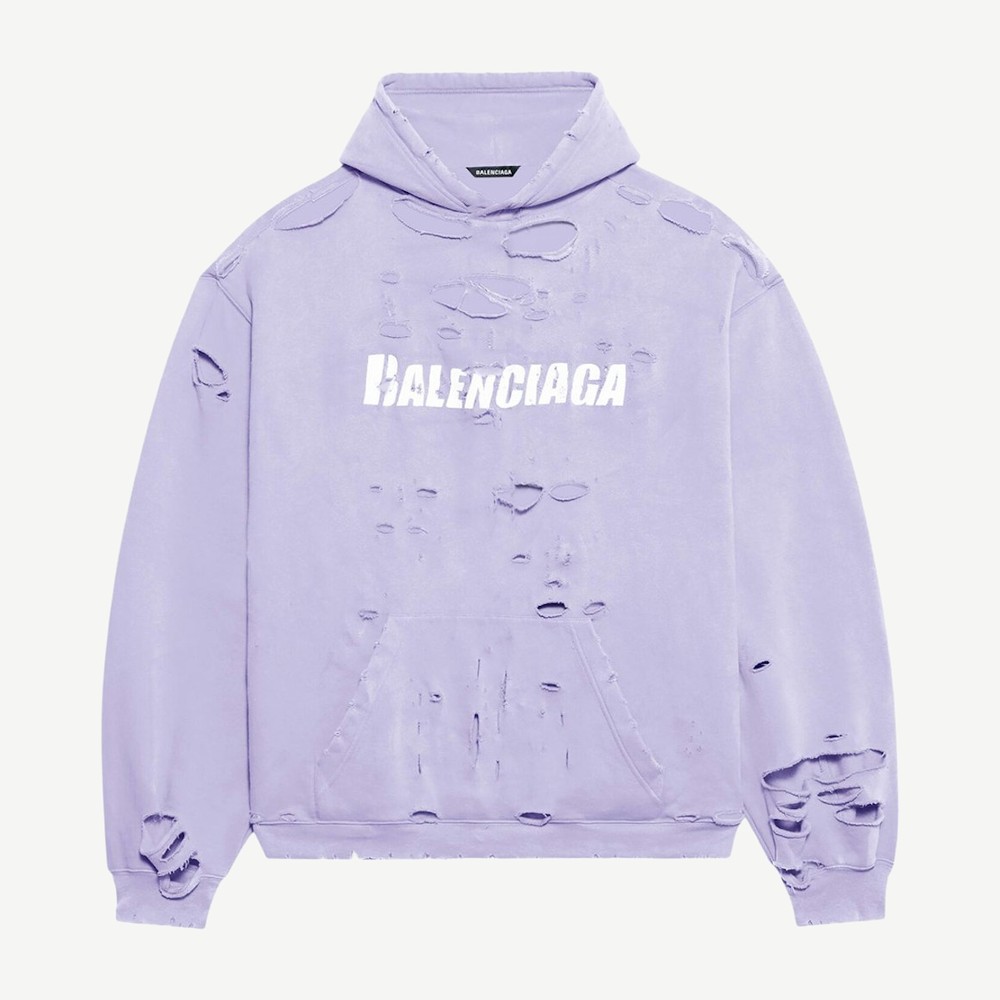 Caps Destroyed Oversize Fit Hoodie Light Purple White