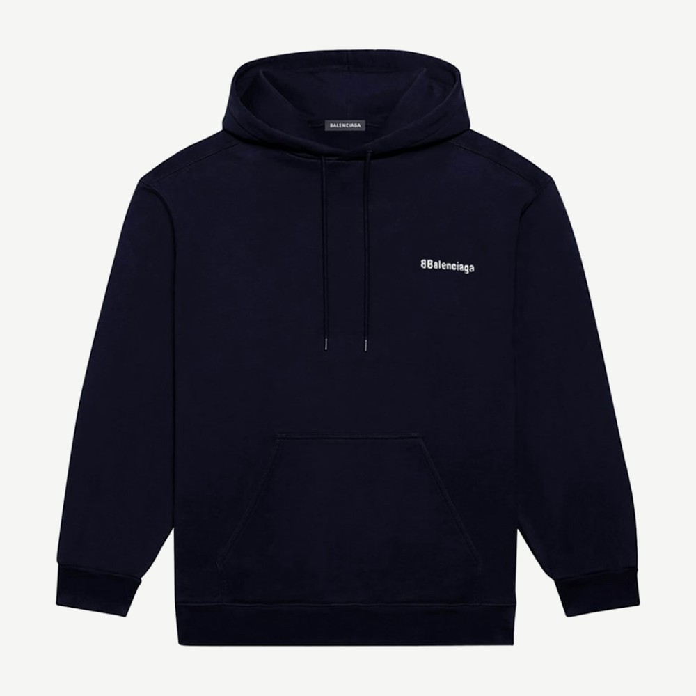 Logo Medium Fit Hoodie Marine Blue White