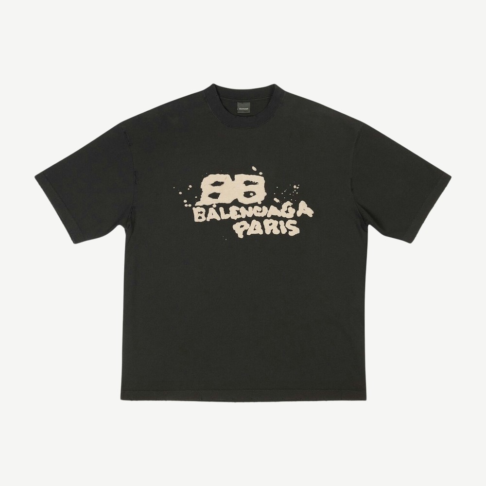 Mens Hand Drawn Bb Icon Medium Fit Vintage T Shirt Black Beige