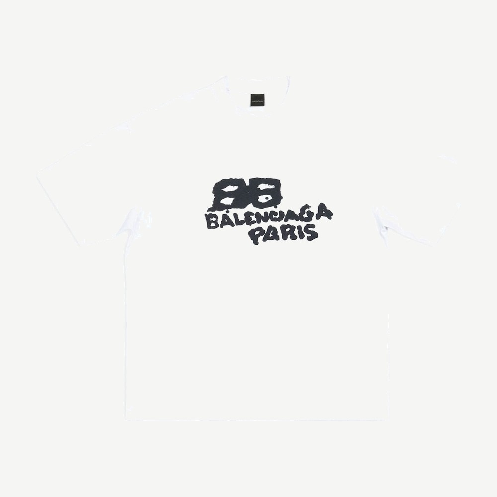 Mens Hand Drawn Bb Icon Medium Fit Vintage T Shirt White Black