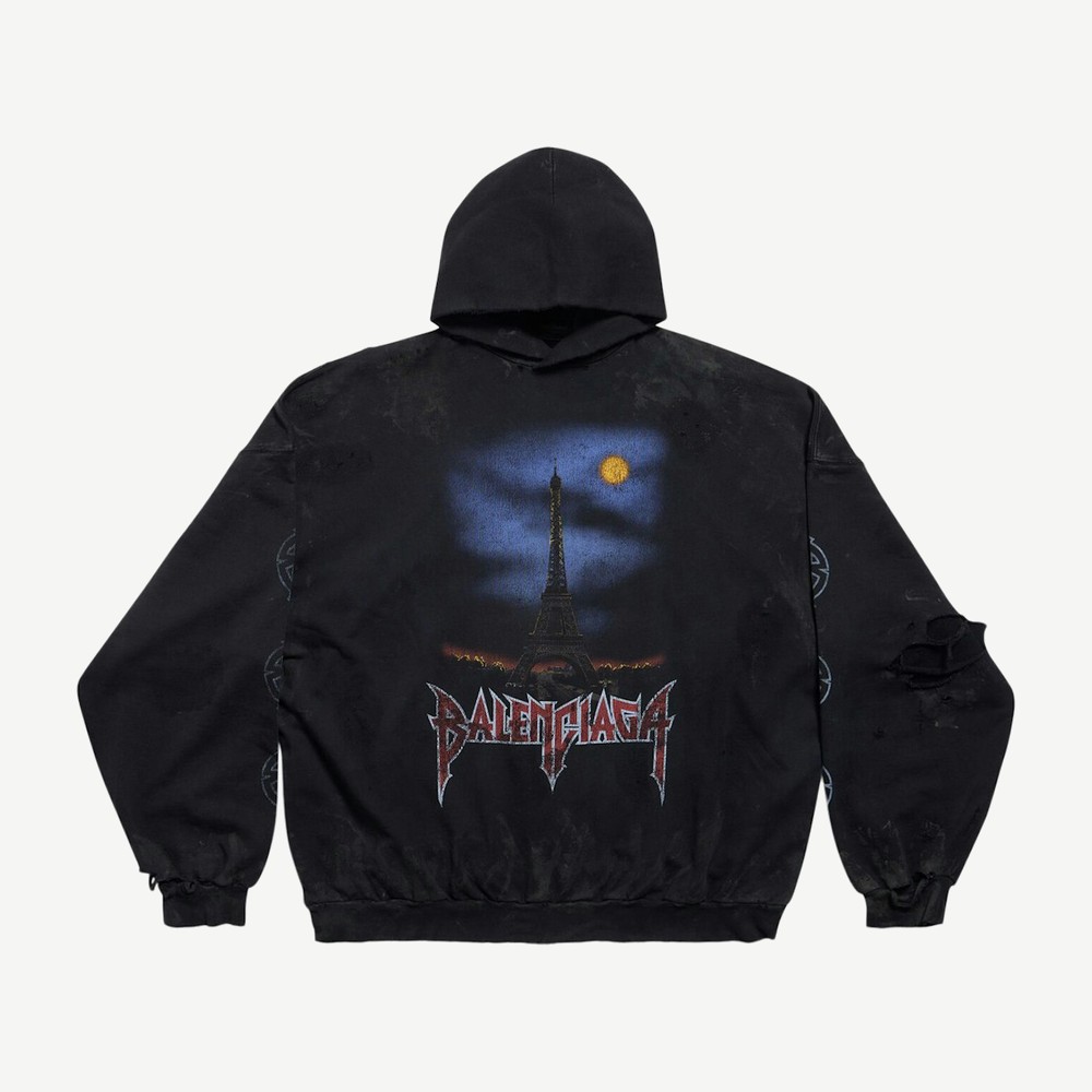 Paris Moon No Pocket Hoodie Oversized Faded Black