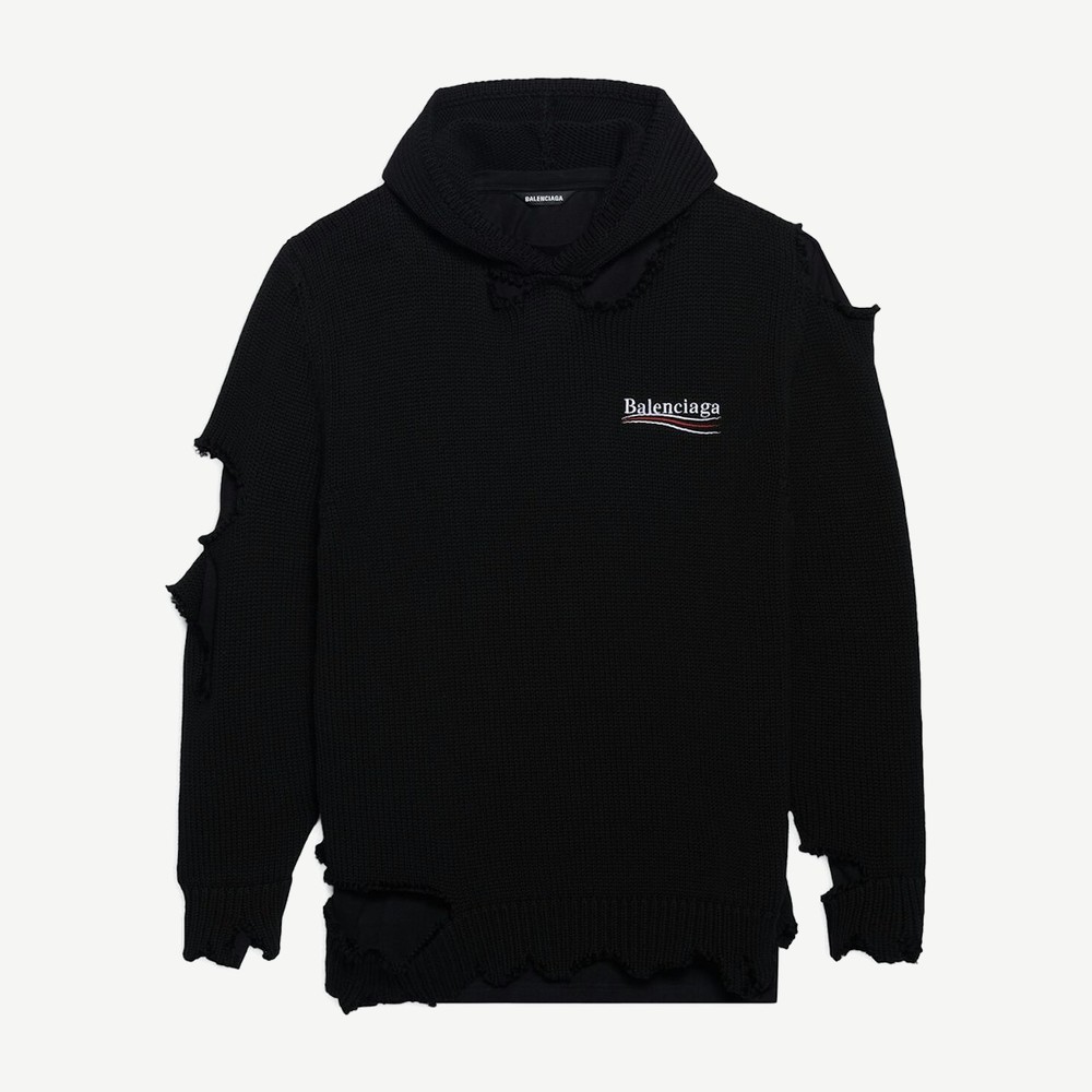 Political Campaign Destroyed Knit Hoodie Black