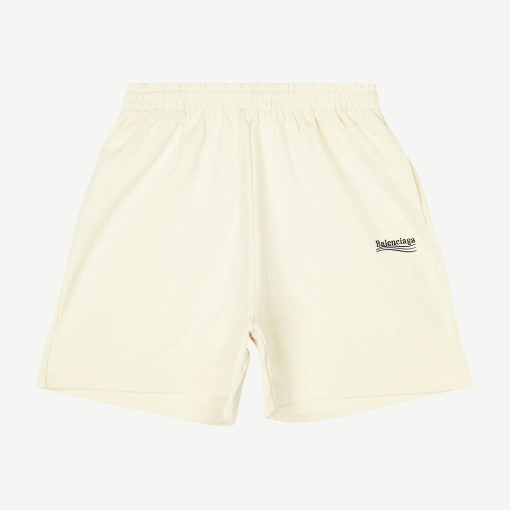 Political Campaign Large Fit Sweat Shorts Light Beige Black Blue