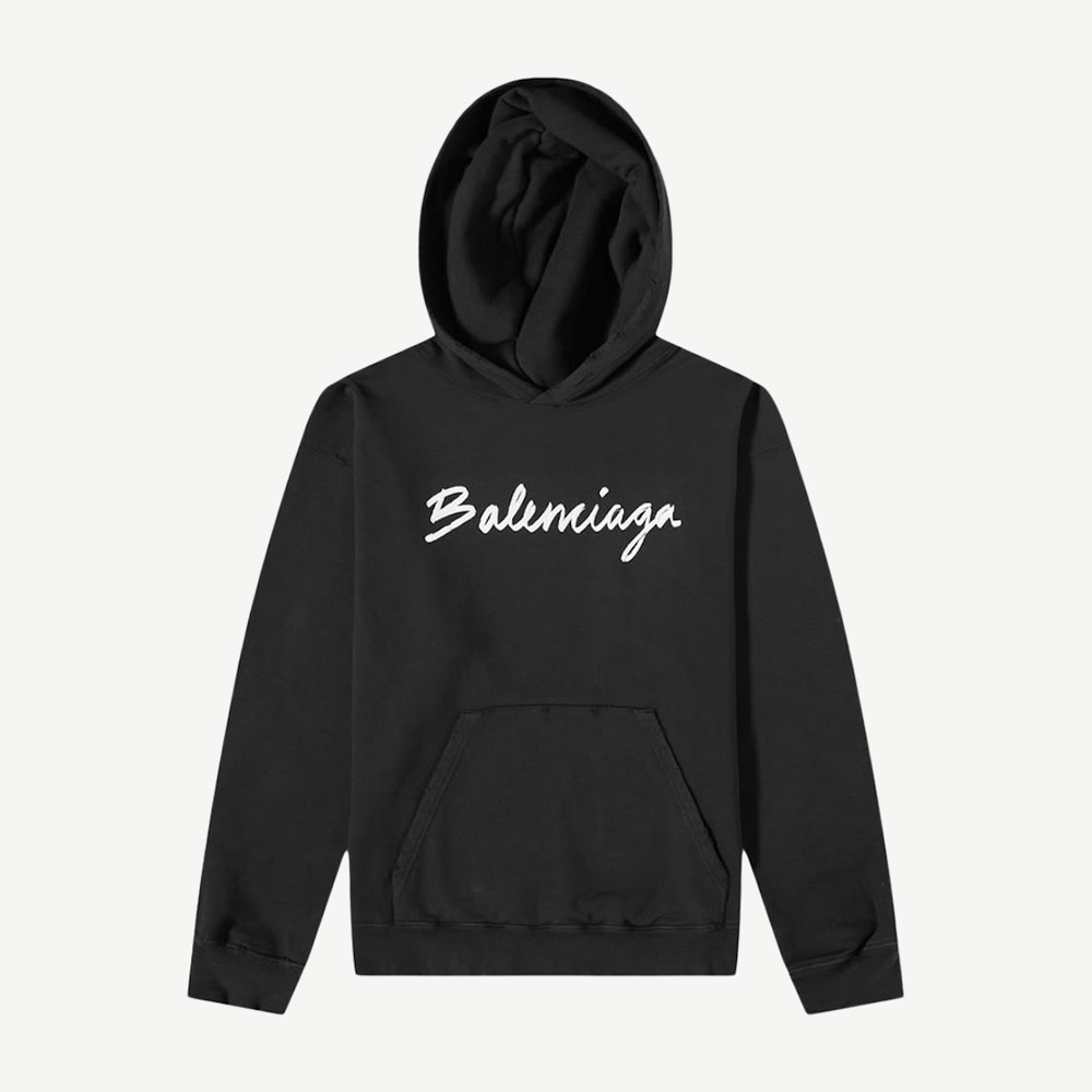 Script Logo Oversized Popover Hoodie Black White