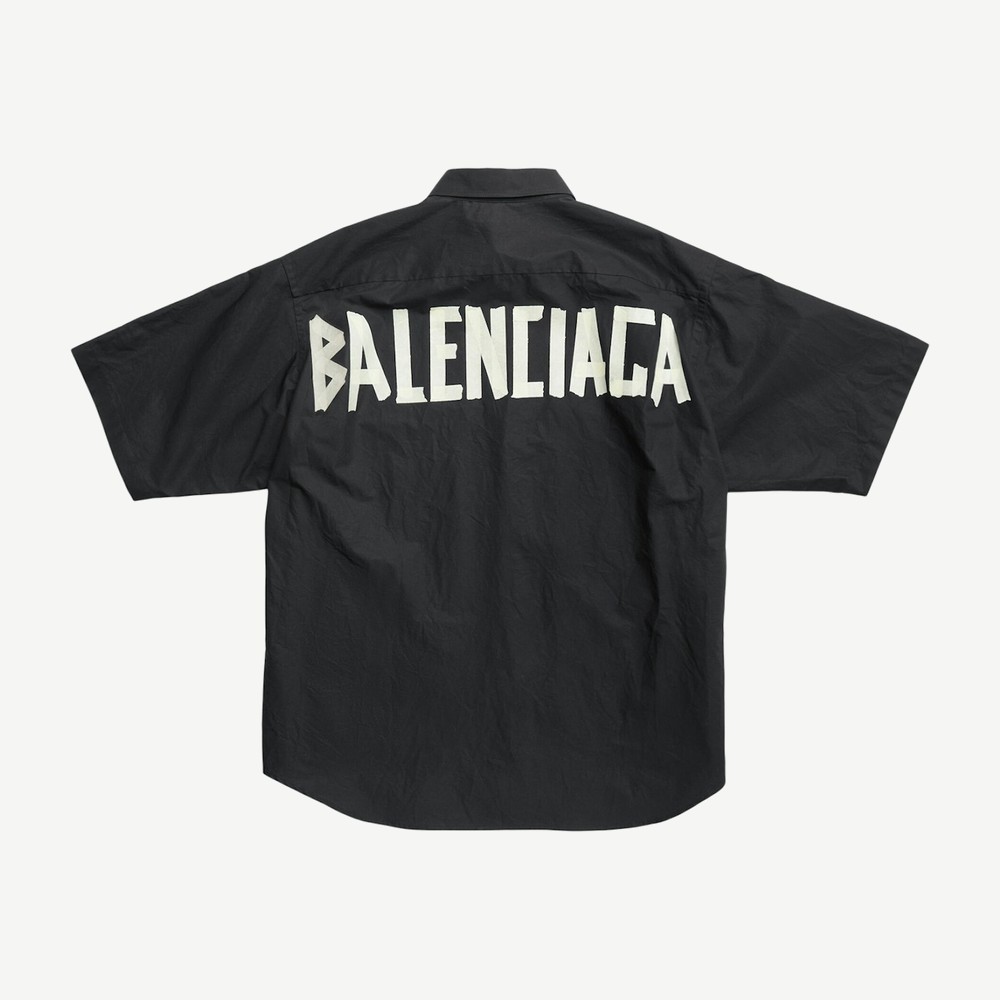Tape Type Short Sleeve Shirt Black White