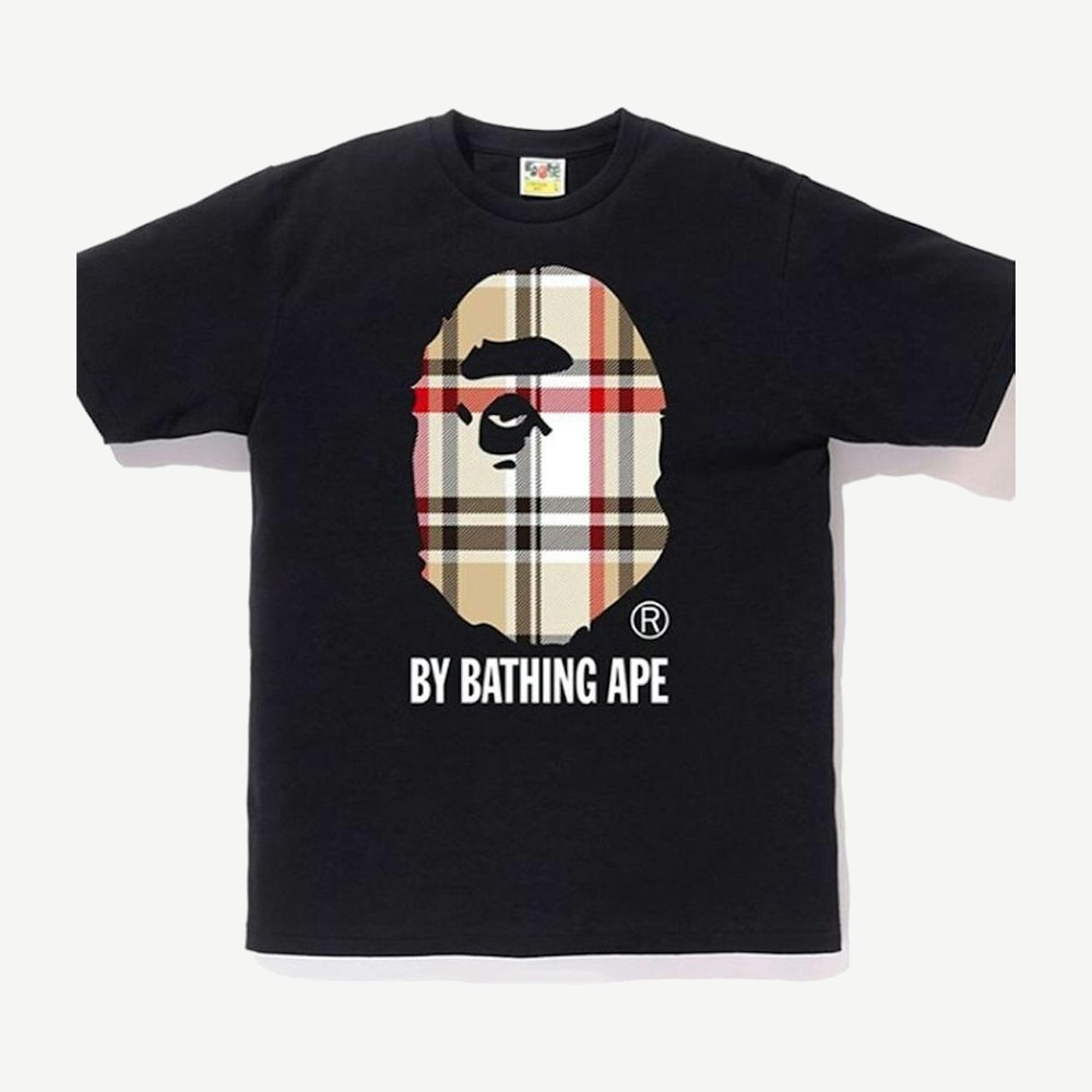 A Bathing Ape Check By Bathing Tee Black Beige
