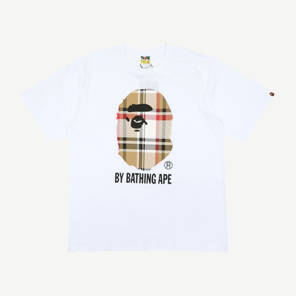 A Bathing Ape Check By Bathing Tee White Beige