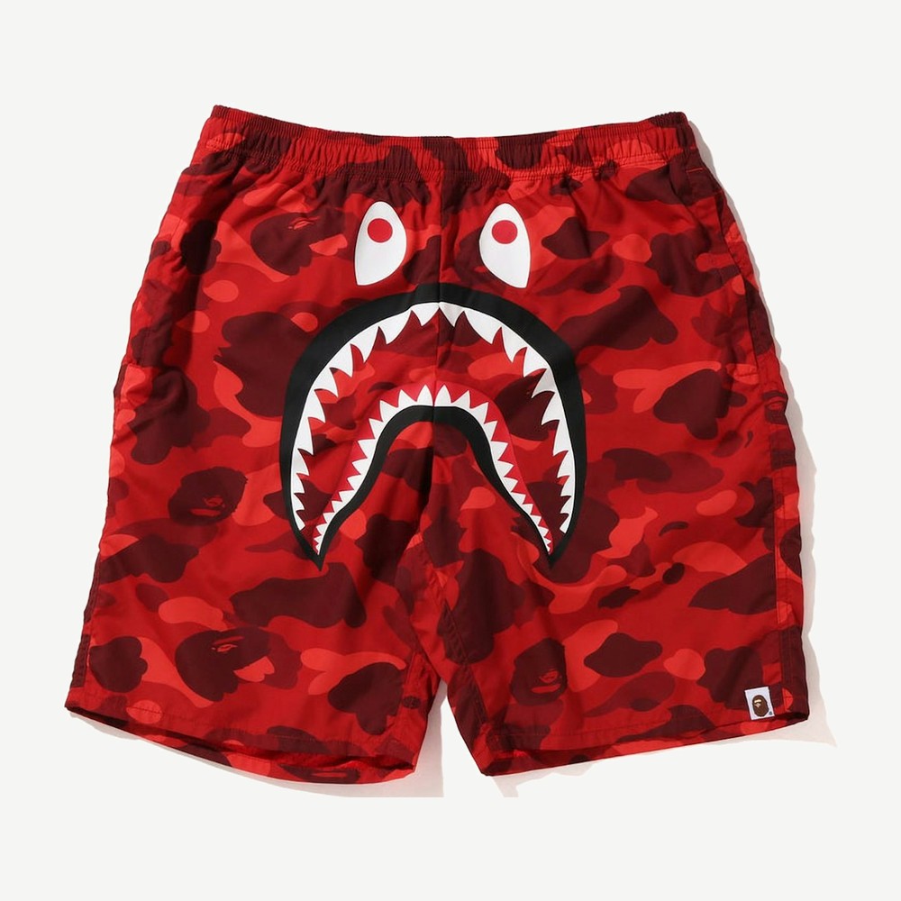 Color Camo Shark Beach Shorts Red