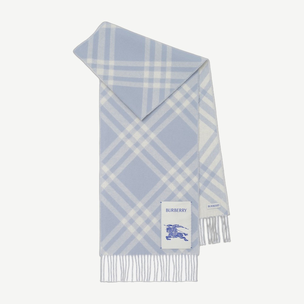 Check Cashmere Scarf Blue