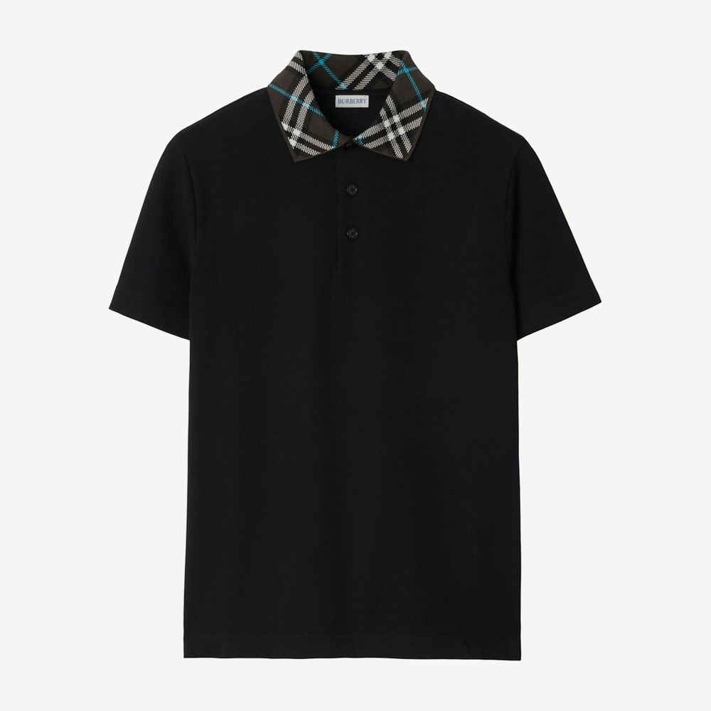 Check Collar Polo Shirt Black