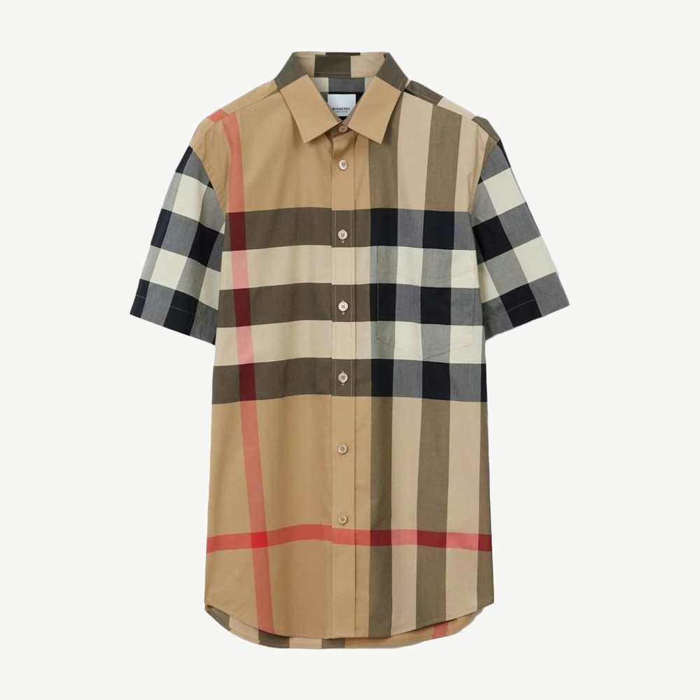 Check Stretch Poplin Short Sleeve Shirt Archive Beige 01
