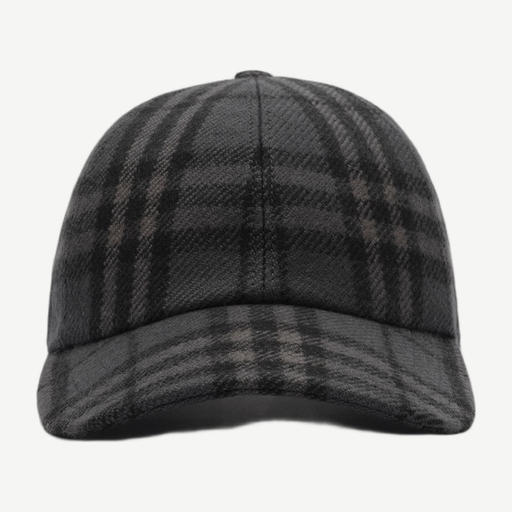 Check Wool Baseball Cap Grey