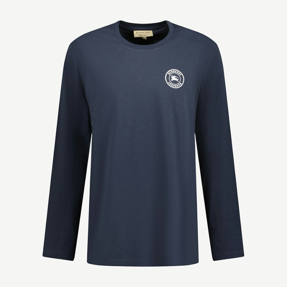 Embroidered Logo Cotton Long Sleeve T Shirt Navy