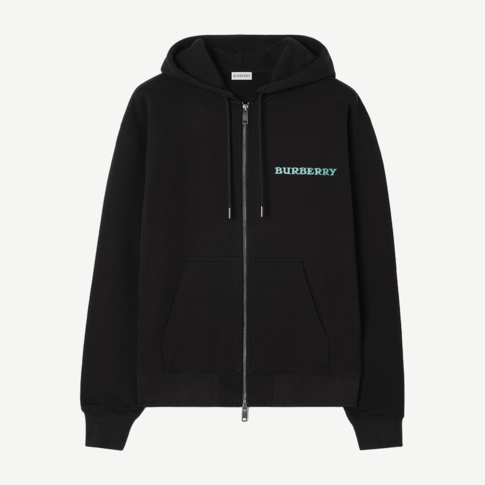 Heritage Logo Cotton Zip Hoodie Black
