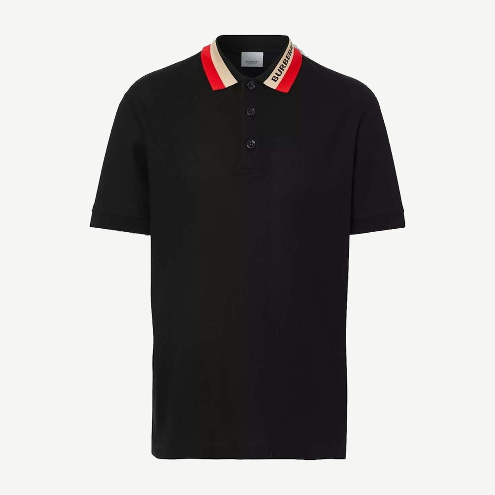 Logo Detail Cotton Pique Polo Shirt Black