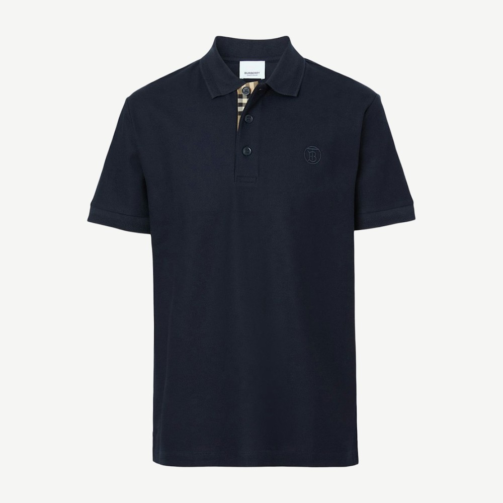 Monogram Motif Cotton Pique Polo Caol Blue Archive Beige