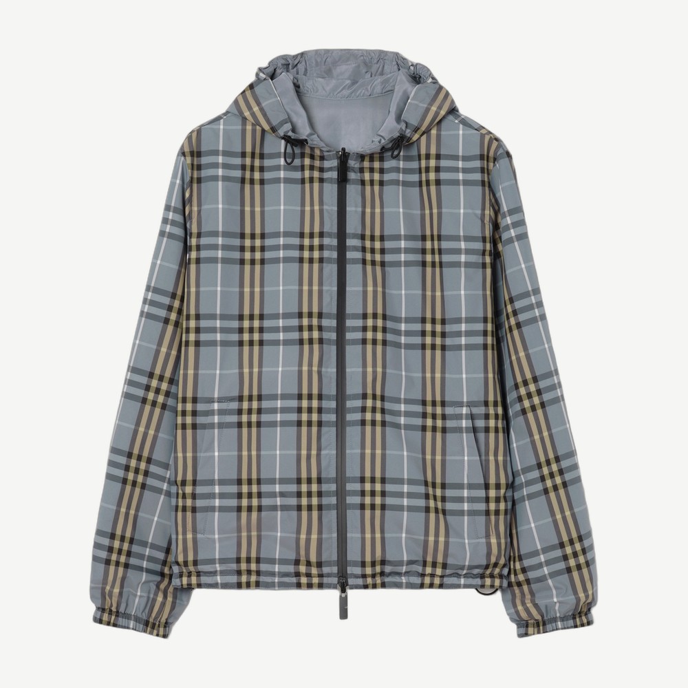 Newport Reversible Check Hooded Jacket Blue