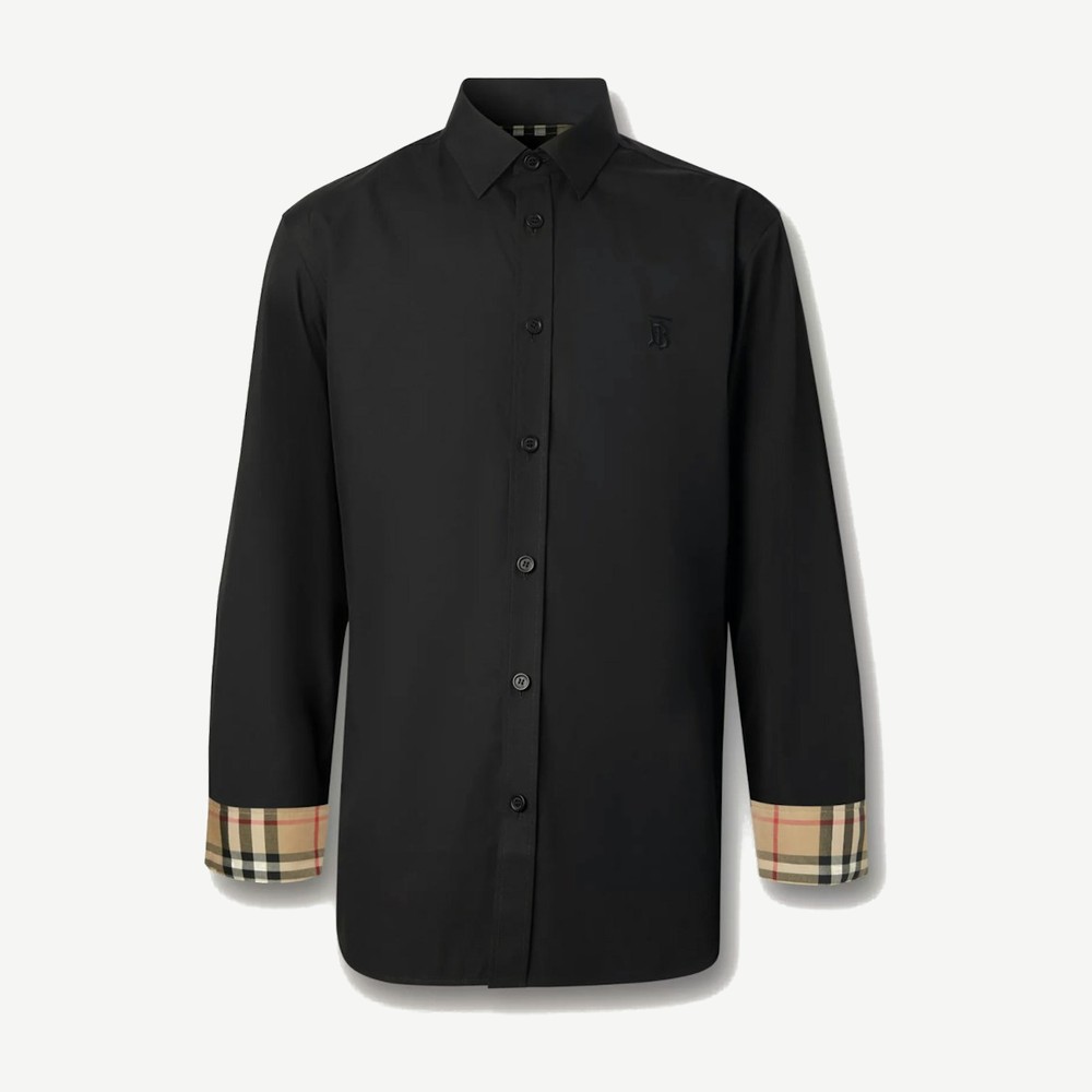 Slim Fit Monogram Motif Stretch Cotton Poplin Shirt Black