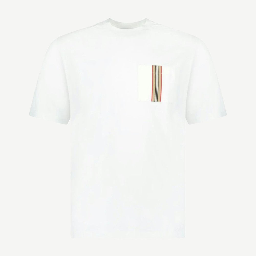 Stripe Trim Pocket Cotton T Shirt White
