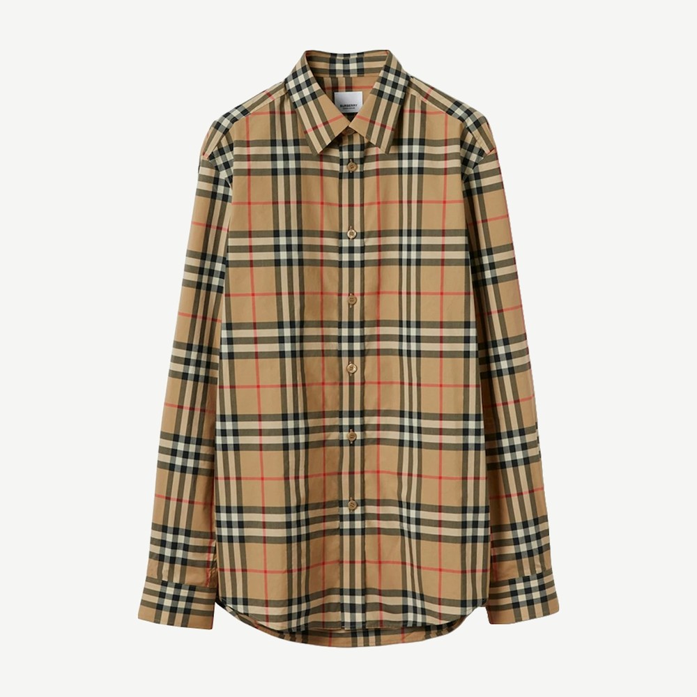 Vintage Check Cotton Poplin Shirt Beige 2