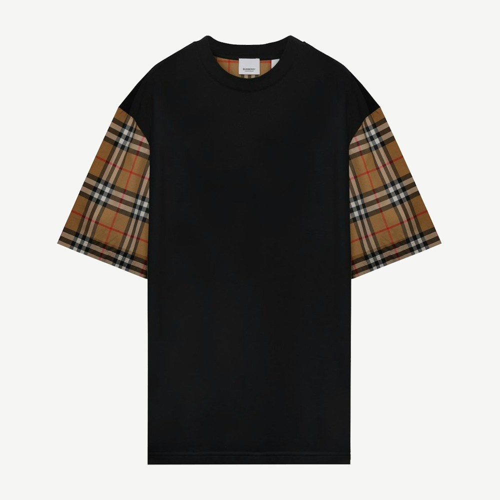 Vintage Check Oversized T Shirt Black