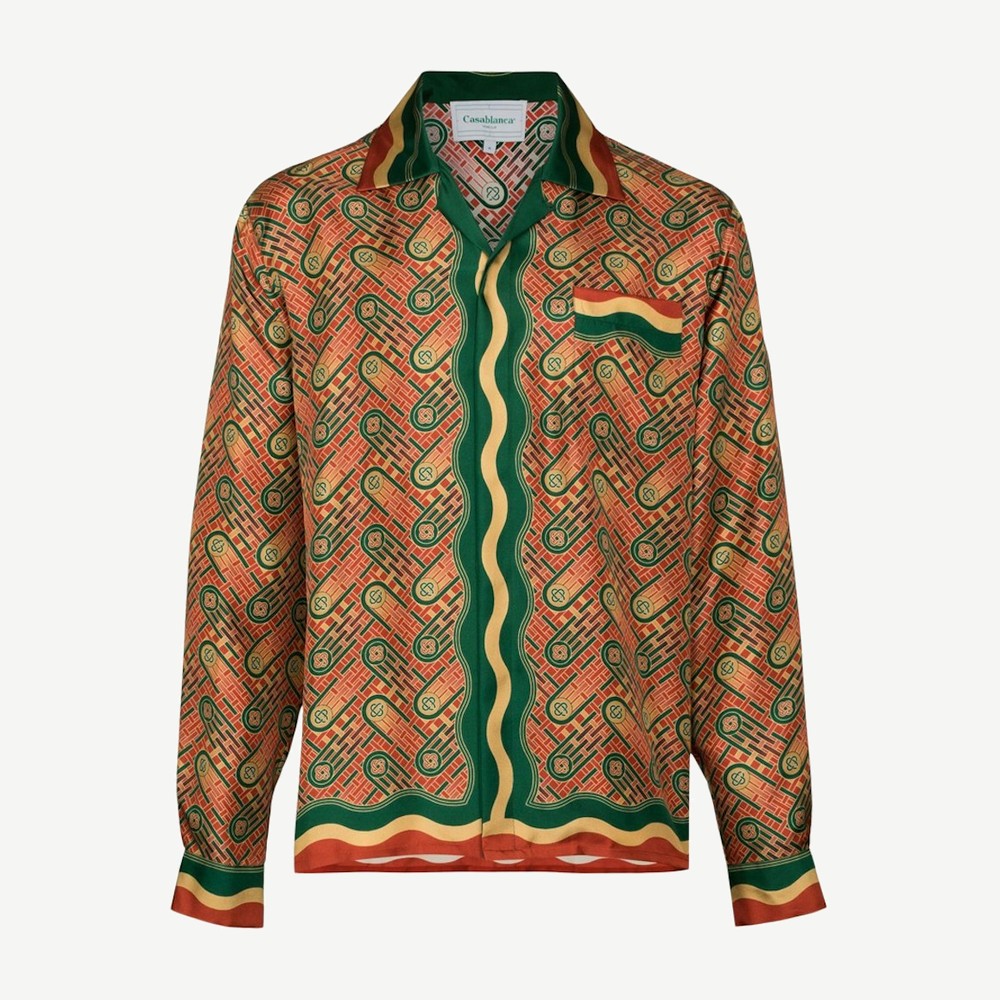 Ping Pong Monogram Silk Shirt Burgundy Multi
