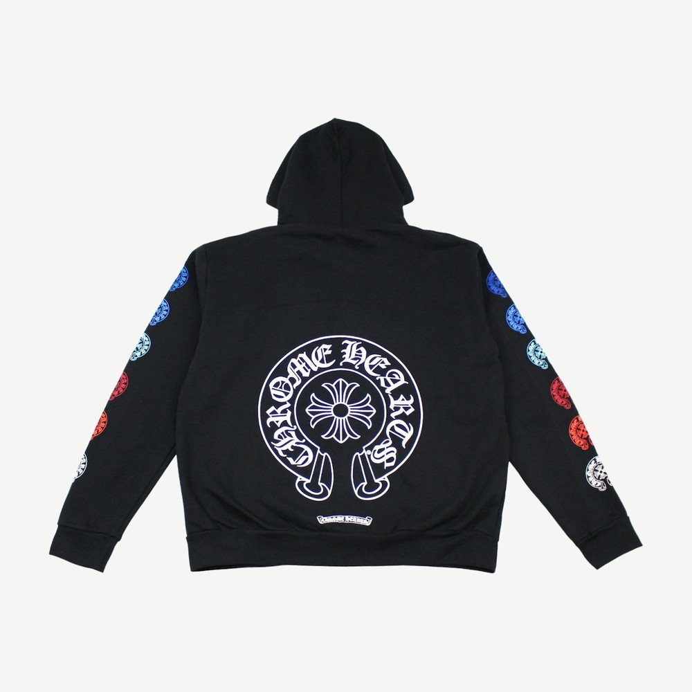 Multi Color Horseshoe Logo Zip Up Hoodie Black