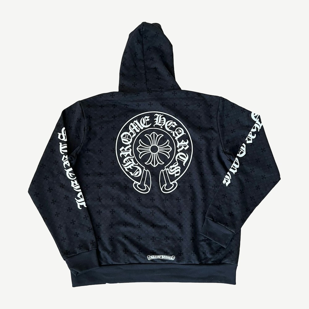 Plus Cross Allover Print With Horseshoe Logo Hoodie Black