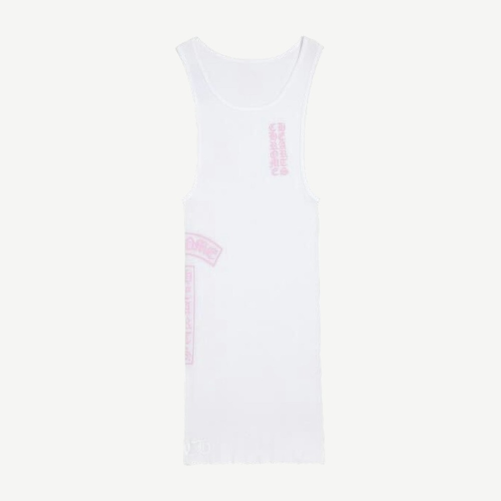 T Bar Rib Tank White Pink