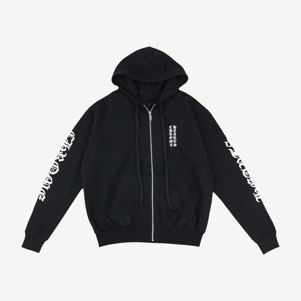 Vertical Logo Zip Up Hoodie Black White