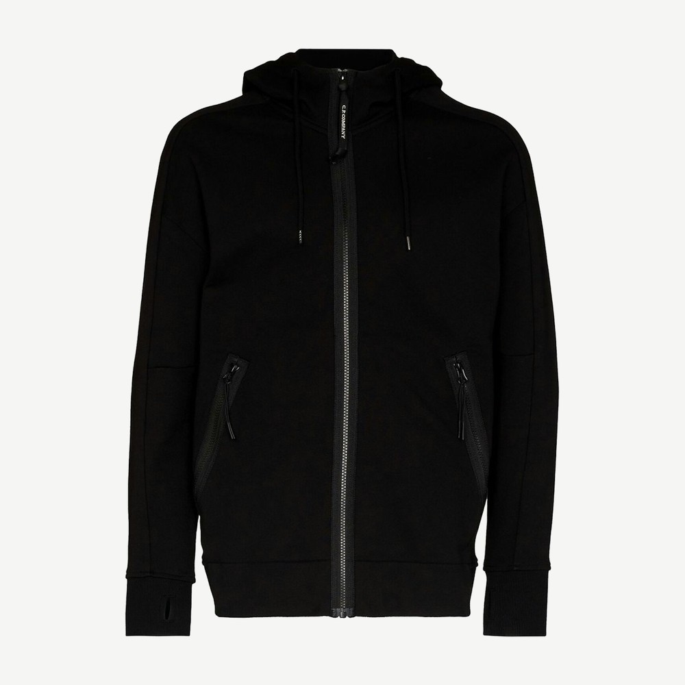 Diagonal Raised Fleece Goggle Hoodie Black