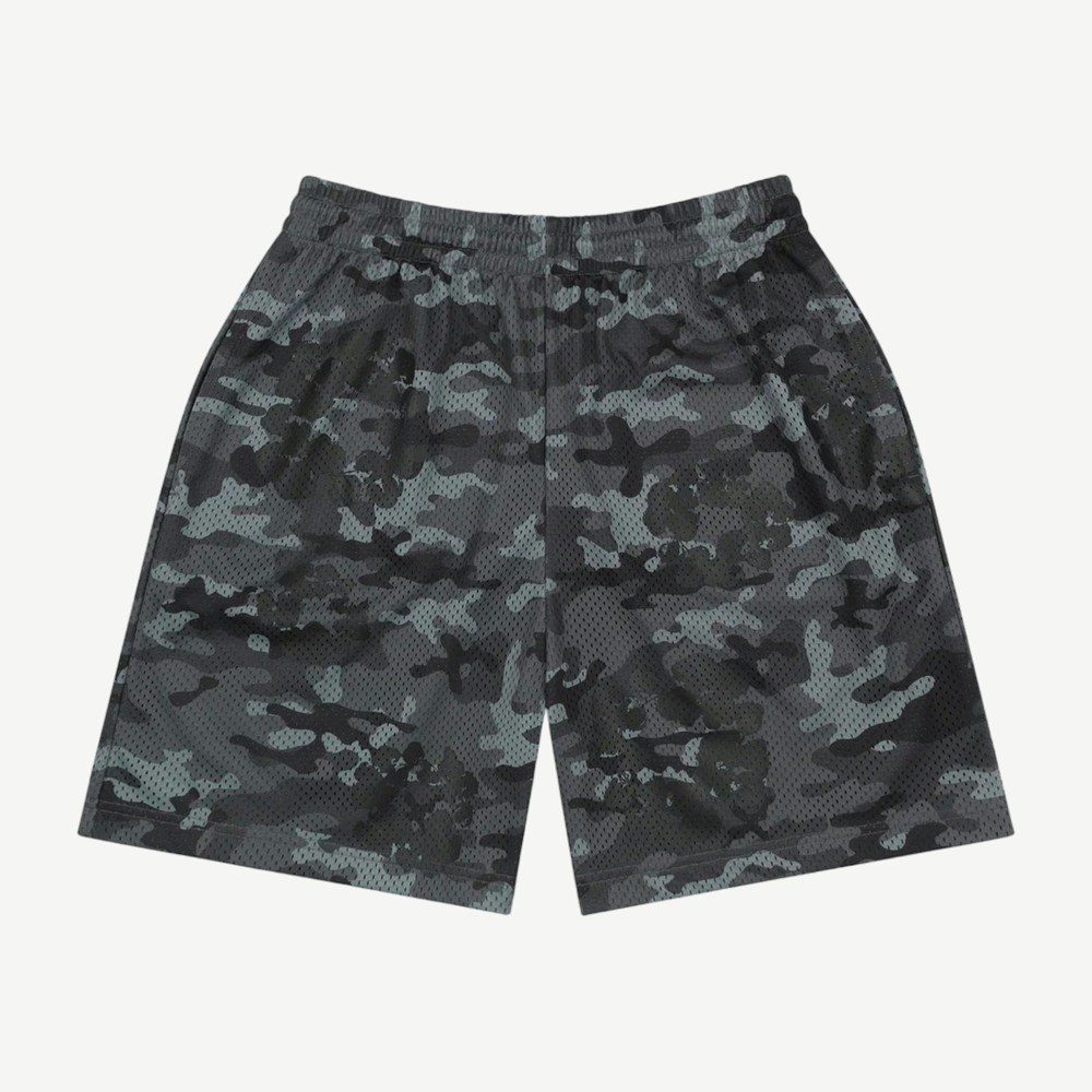 Camo Cotton Wreath Mesh Shorts Black