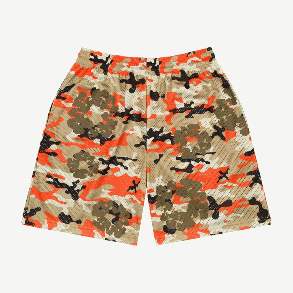 Camo Cotton Wreath Mesh Shorts Brown