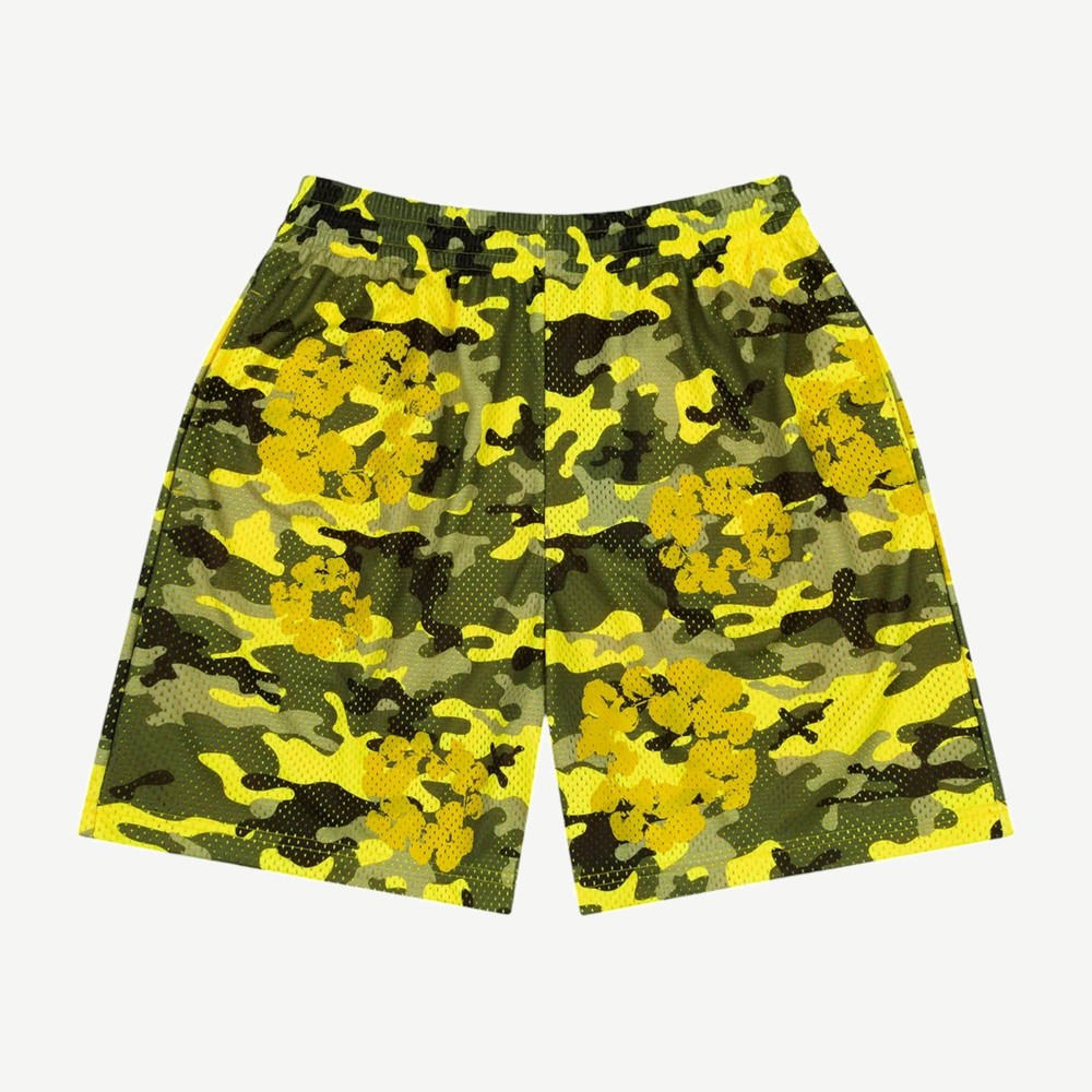 Camo Cotton Wreath Mesh Shorts Yellow