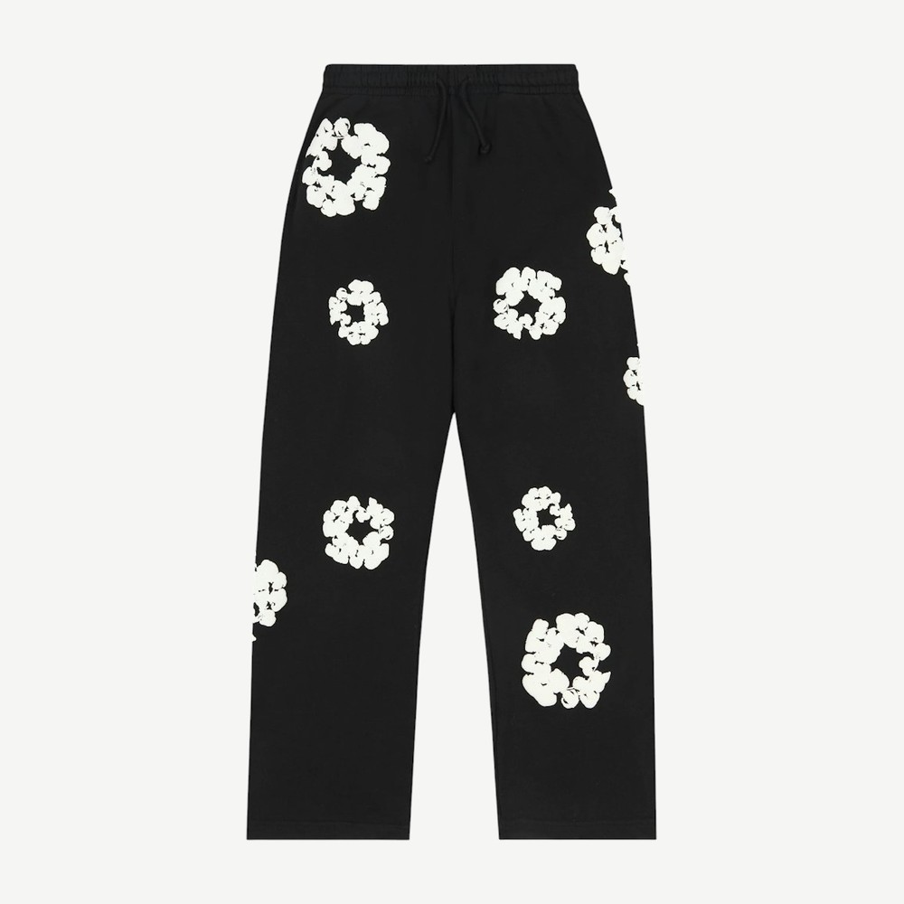 Cotton Wreath Baggy Sweatpants Black