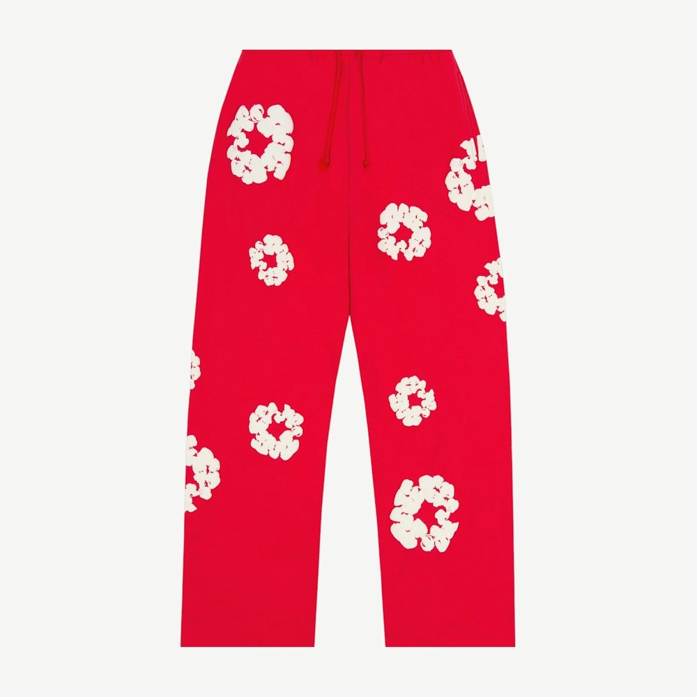 Cotton Wreath Baggy Sweatpants Red