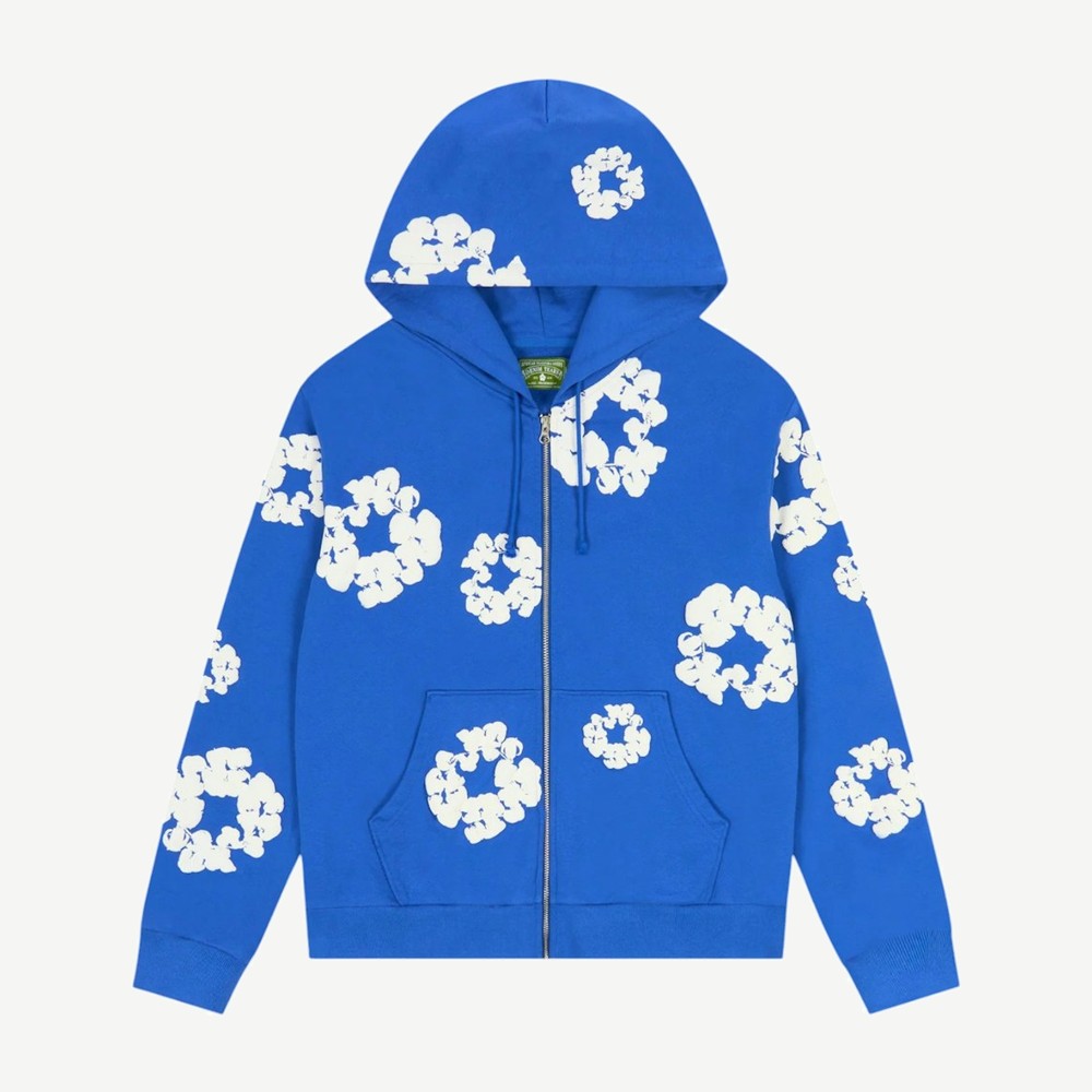 Cotton Wreath Hoodie Blue