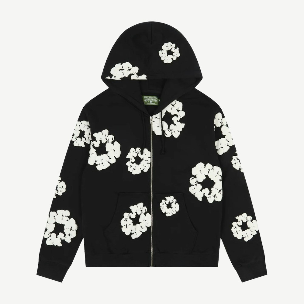 Cotton Wreath Zip Hoodie Black