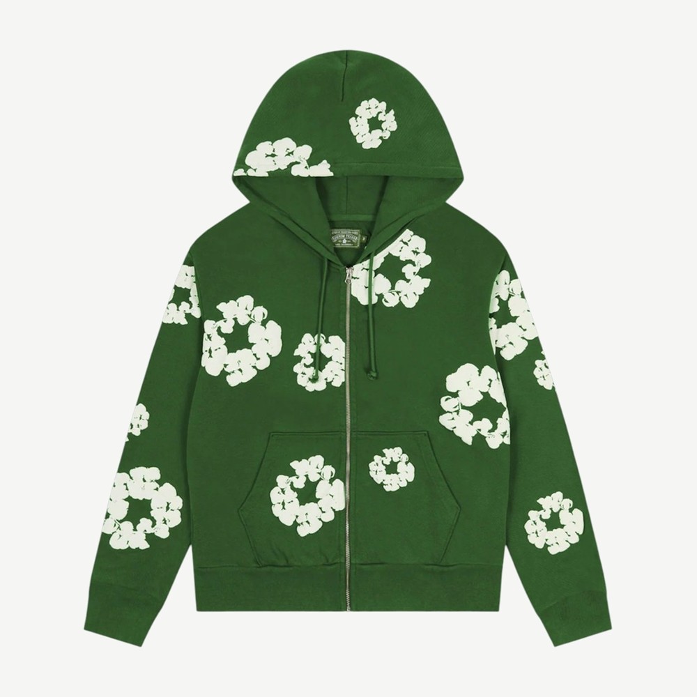Cotton Wreath Zip Hoodie Green