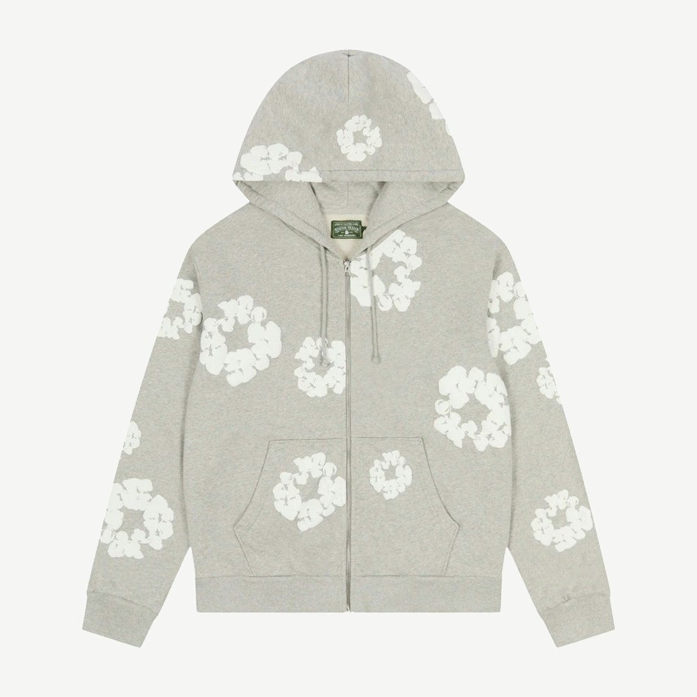 Cotton Wreath Zip Hoodie Grey