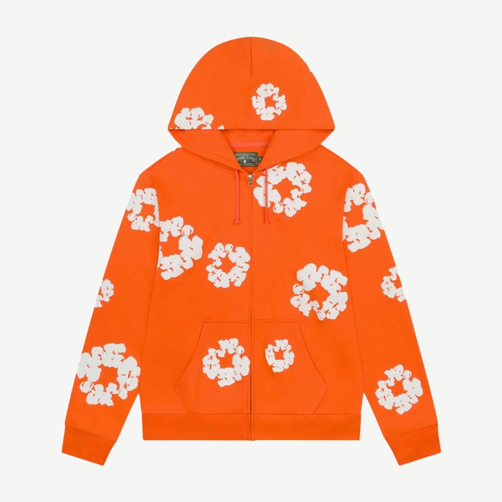 Cotton Wreath Zip Hoodie Orange