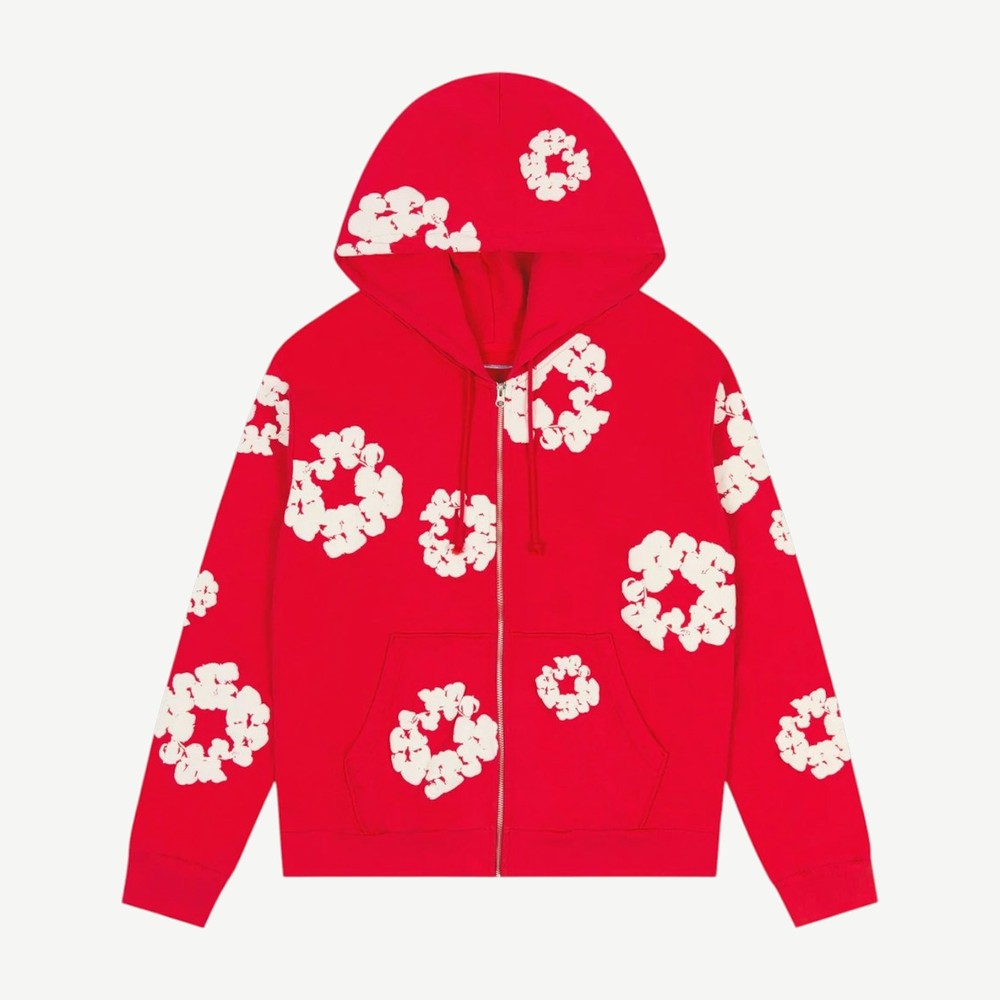 Cotton Wreath Zip Hoodie Red