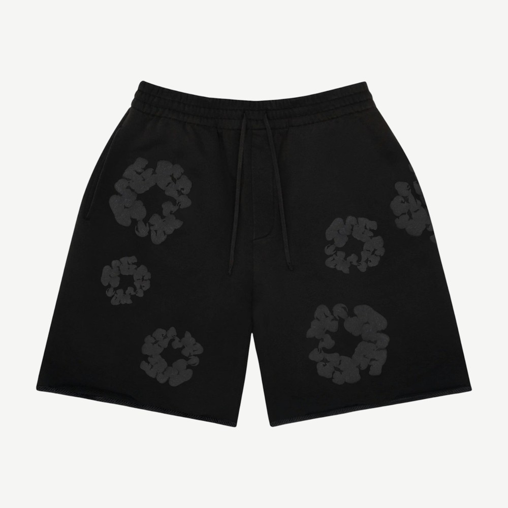 Faded Mono Cotton Wreath Sweatshorts Black